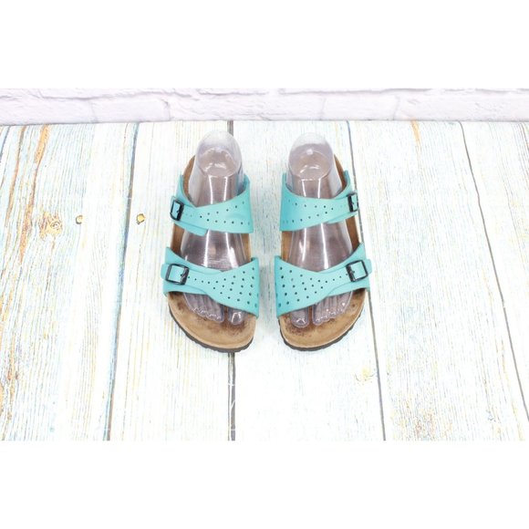 Birkenstock Birki's Freeport Blue Perforated Leather 2 Strap Sandals Size L6 M4 - Picture 5 of 9